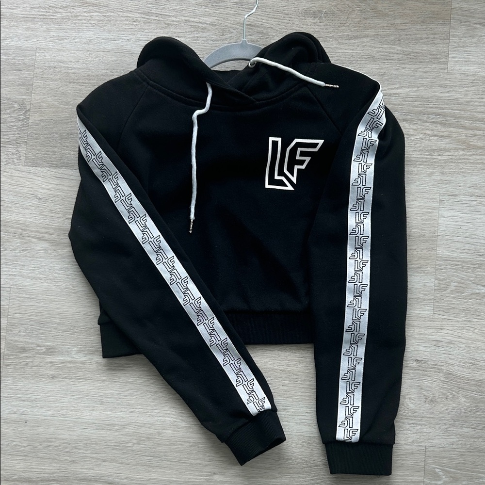 LF crop Black Hoodie. Small Y2K sweatshirt. Streetwear